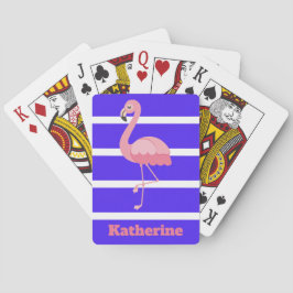 Personalisierter rosa Flamingo auf blauen Streifen Spielkarten
