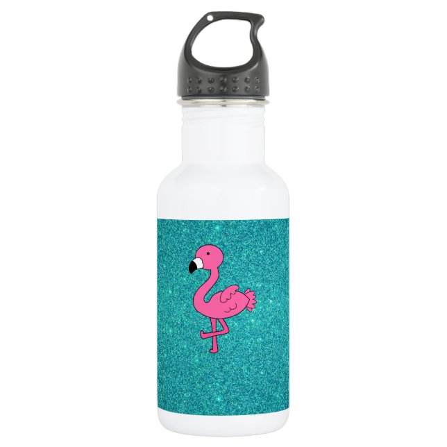 Personalisierter rosa Flamingotürkis-NamensGlitter Trinkflasche (Vorderseite)