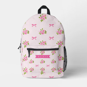 Personalisierter Rosa Flirt Mädchenname mit Blumen Bedruckter Rucksack