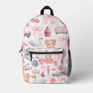 Personalisierter Rosa Flirt Retro Süßer Teddybär Bedruckter Rucksack