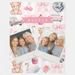 Personalisierter Rosa Flirt Retro Süßer Teddybär Fleecedecke