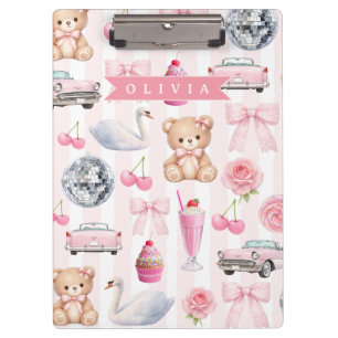 Personalisierter Rosa Flirt Retro Süßer Teddybär Klemmbrett