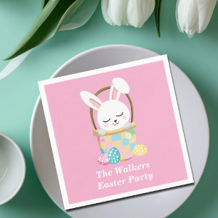 Personalisierter Rosa Frohe Ostern Hase Party Serviette