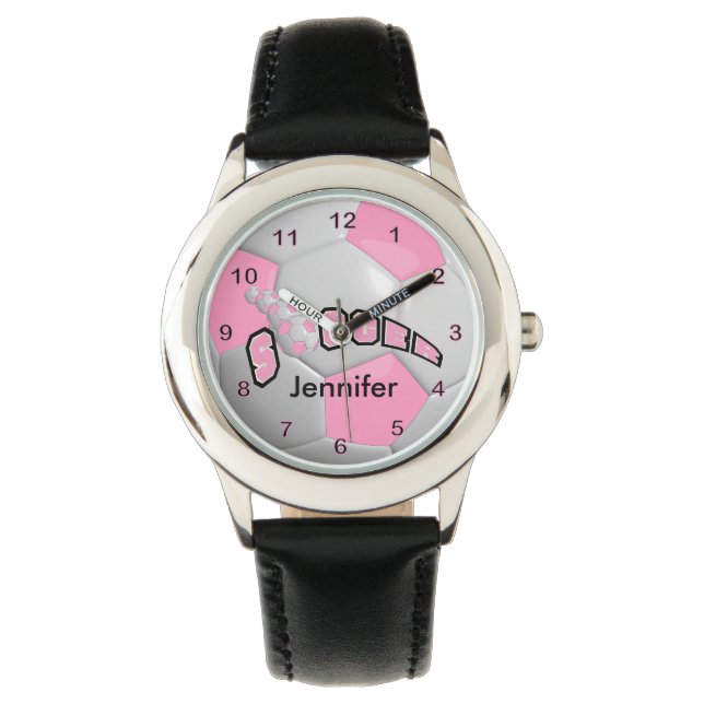 Personalisierter rosa Fußballball Armbanduhr (Vorderseite)