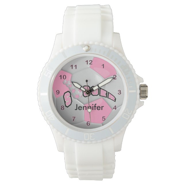 Personalisierter rosa Fußballball Armbanduhr (Vorderseite)