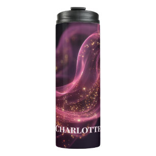 Personalisierter Rosa Galaxy Glitzer Name Benutzer Thermosbecher