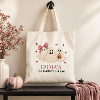 Personalisierter rosa Geister-Trick-or-Treat-Beute Tragetasche