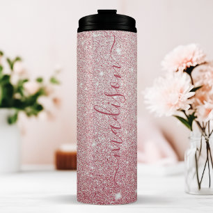 Personalisierter Rosa Glitter Thermosbecher