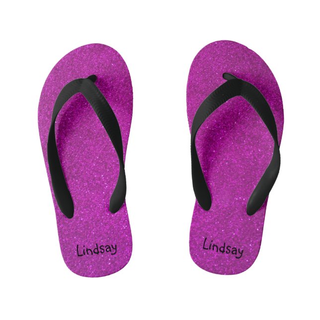 Personalisierter rosa Glitzer Kinderstrand Flip Fl Kinderbadesandalen (Fußbett)