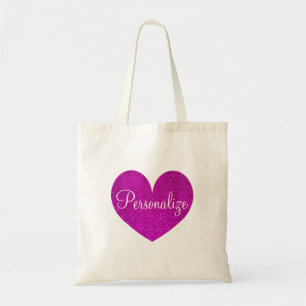 Personalisierter rosa Glitzer Liebe Herzbeutel Tragetasche