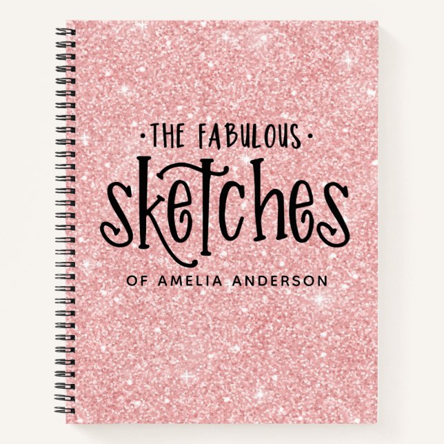 Personalisierter, rosa Glitzer Sketchbook Editor Notizbuch (Vorderseite)