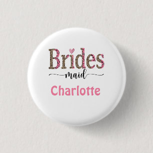 Personalisierter rosa grauer Leoparden-Druck Braut Button