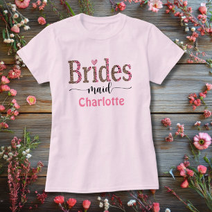 Personalisierter rosa grauer Leoparden-Druck Braut T-Shirt