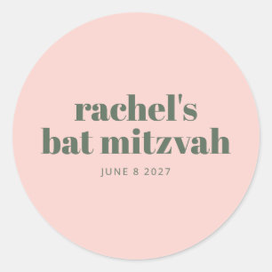Personalisierter rosa grüner Bat Mitzvah Runder Aufkleber