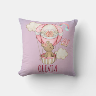 Personalisierter rosa Heißluftballon Aquarell Kissen