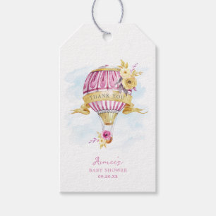 Personalisierter rosa Heißluftballon-Baby-Shower Geschenkanhänger