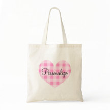 Personalisierter Rosa Herzgingham-Totbeutel