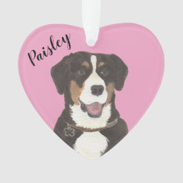 Personalisierter rosa Herzkletterhund Ornament