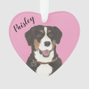 Personalisierter rosa Herzkletterhund Ornament