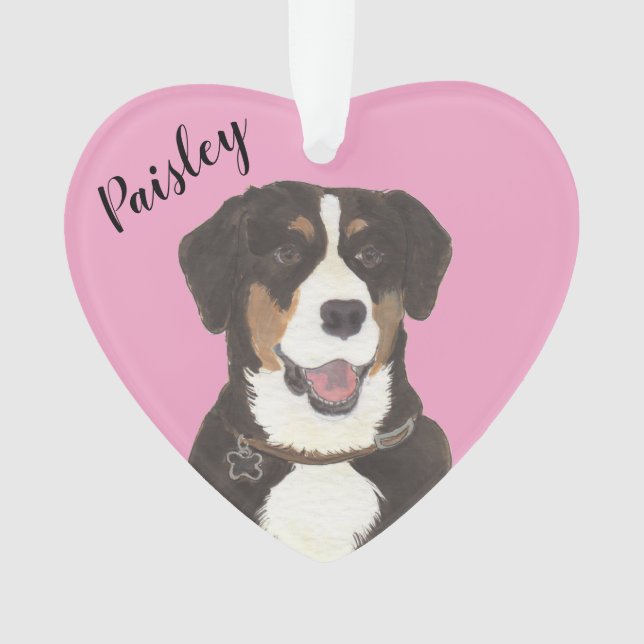 Personalisierter rosa Herzkletterhund Ornament (Vorderseite)
