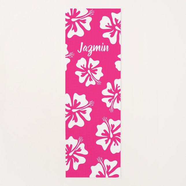 Personalisierter rosa Hibiskus Blume Blumenmotte Yogamatte (Vorderseite)