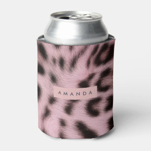 Personalisierter Rosa Kunstfell Leoparden Druck Dosenkühler
