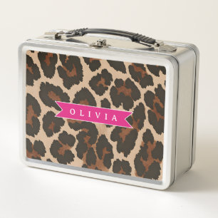 Personalisierter Rosa Leoparden Druck Chic Tier Pr Metall Brotdose