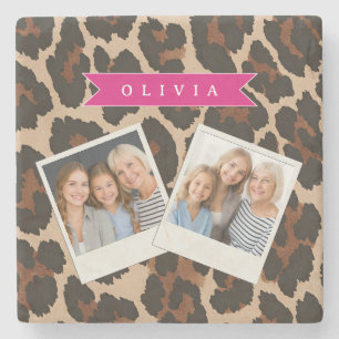 Personalisierter Rosa Leoparden Druck Chic Tier Pr Steinuntersetzer
