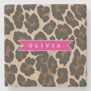 Personalisierter Rosa Leoparden Druck Chic Tier Pr Steinuntersetzer