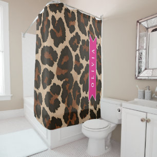 Personalisierter Rosa Leoparden Druck Chic Tiermus Duschvorhang
