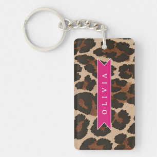 Personalisierter Rosa Leoparden Druck Chic Tiermus Schlüsselanhänger