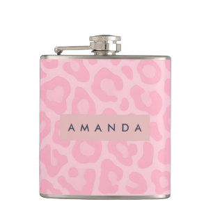 Personalisierter Rosa Leopardenprint Flachmann