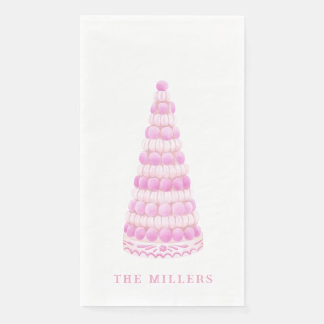 Personalisierter rosa Macaron-Turm Serviette (Vorderseite)