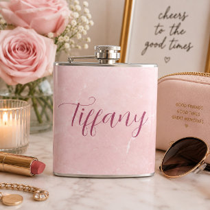 Personalisierter rosa Marmor-Name Flachmann