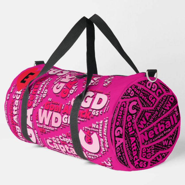 Personalisierter rosa Netball Duffle Bag (Linke Ecke)