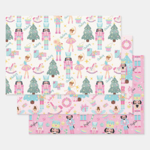 Personalisierter Rosa Nussknacker und Ballerina Geschenkpapier Set