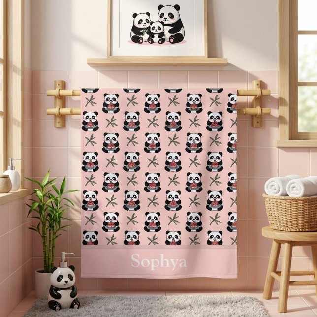 Personalisierter Rosa Panda Kinder Strandtuch (Von Creator hochgeladen)