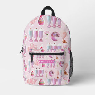 Personalisierter Rosa Retro-Milchshake Niedlich Co Bedruckter Rucksack