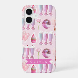Personalisierter Rosa Retro-Milchshake Niedlich Co iPhone 16 Hülle