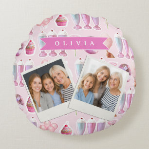Personalisierter Rosa Retro-Milchshake Niedlich Co Rundes Kissen