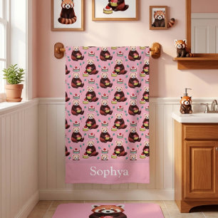 Personalisierter Rosa Roter Panda Kinder Strandtuch
