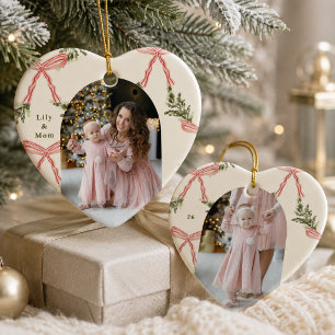 Personalisierter rosa Schleifen-Grünzeug-Foto-Feie Keramik Ornament