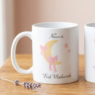 Personalisierter Rosa Schleifen Mond Eid Kaffeebec Kaffeetasse