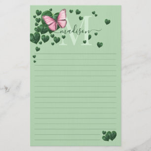 Personalisierter Rosa Schmetterling mit Herzblätte Briefpapier