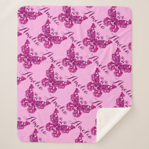 Personalisierter rosa Schmetterlingsmustertuch Sherpadecke