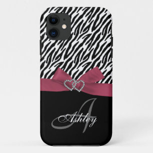 Personalisierter rosa, schwarzer Zebra Stripes iPhone 11 Hülle