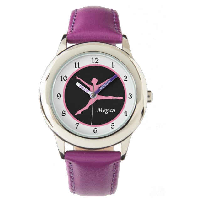 Personalisierter rosa Tänzer auf schwarz Armbanduhr (Vorderseite)