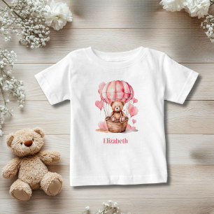 Personalisierter rosa Teddybär-Heißluftballon für Baby T-shirt