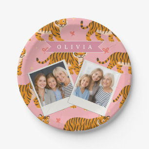 Personalisierter Rosa Tiger Chic Edgy Lustiger Sti Pappteller