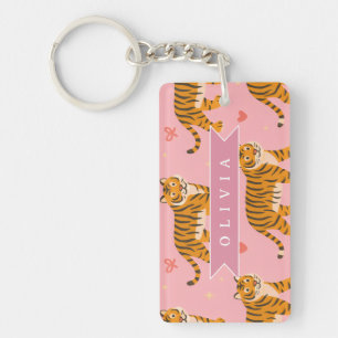 Personalisierter Rosa Tiger Chic Edgy Lustiger Sti Schlüsselanhänger